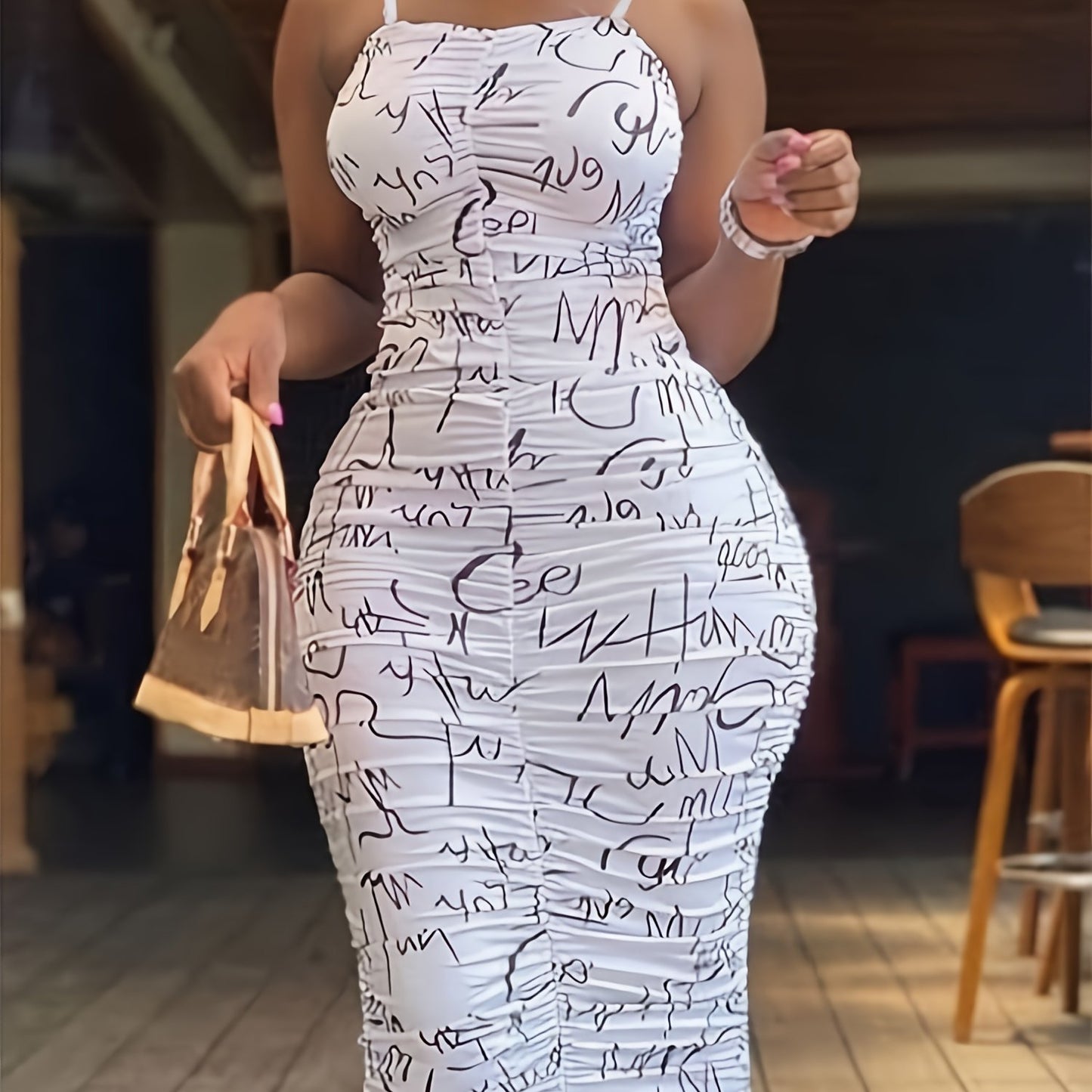 Off-Shoulder Letter Print Bodycon Dress