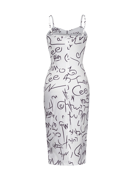 Off-Shoulder Letter Print Bodycon Dress