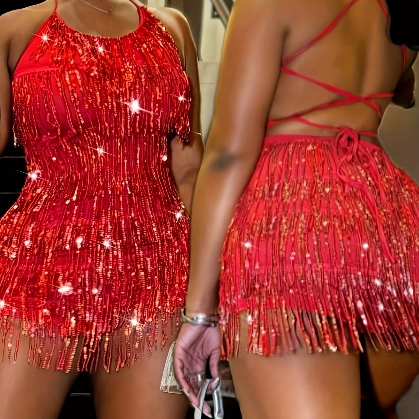 Tassel Beaded Bodycon Jumpsuit - Party & Dance