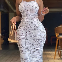 Off-Shoulder Letter Print Bodycon Dress