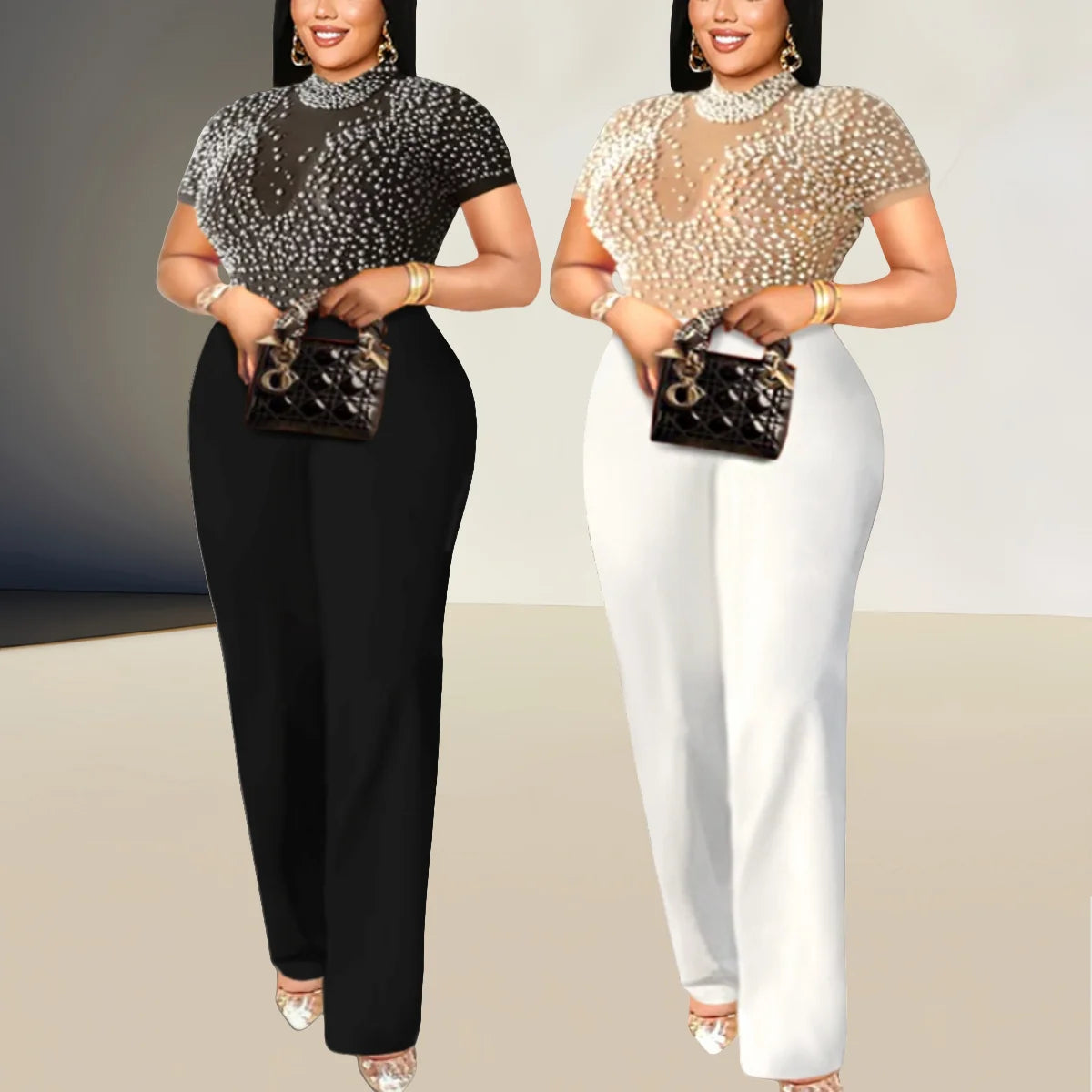 Beaded Short Sleeve Jumpsuit