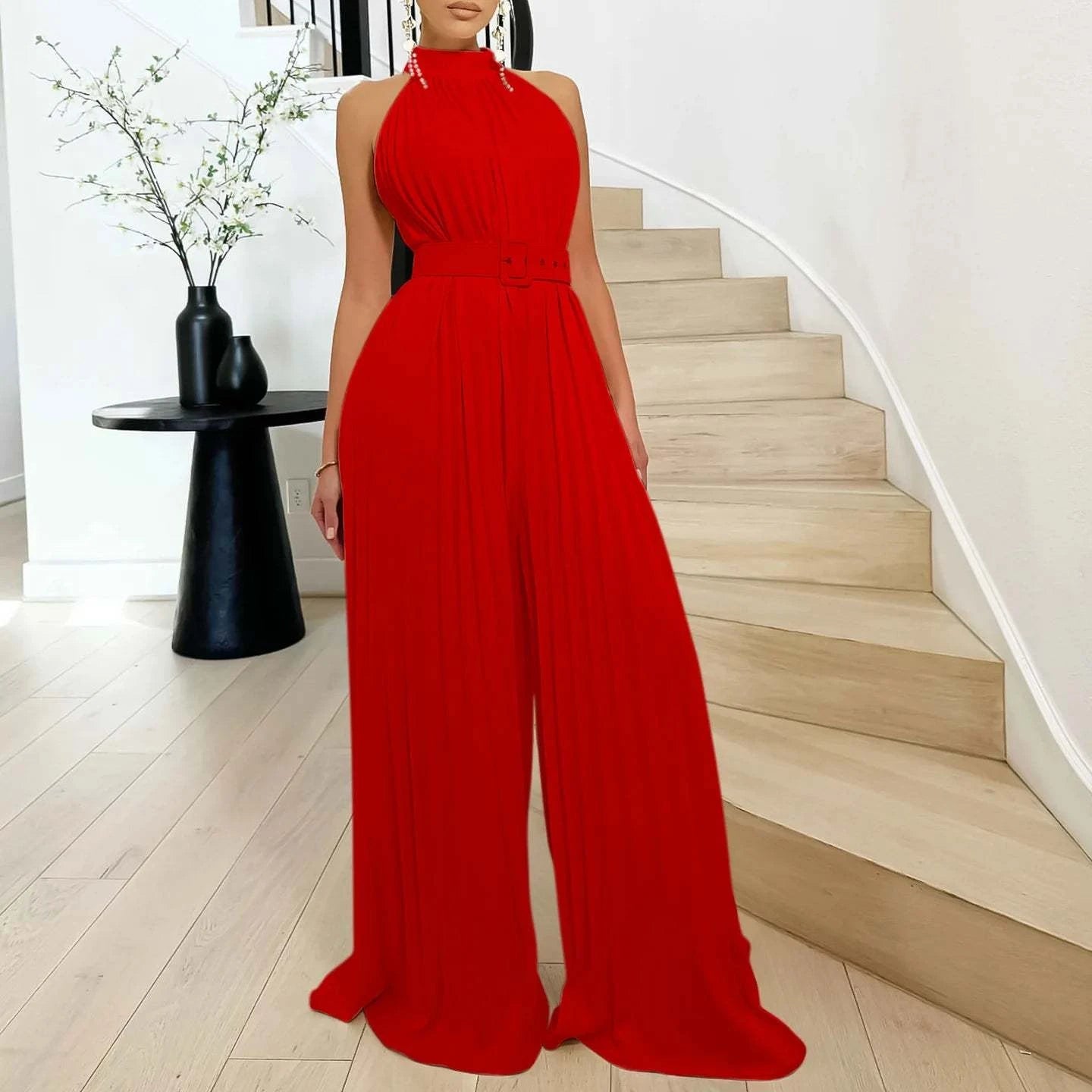 Pleated Wide Leg Jumpsuit