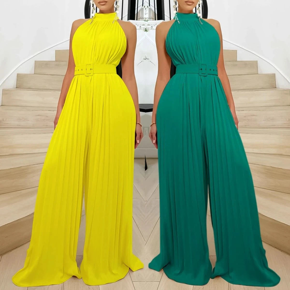 Pleated Wide Leg Jumpsuit