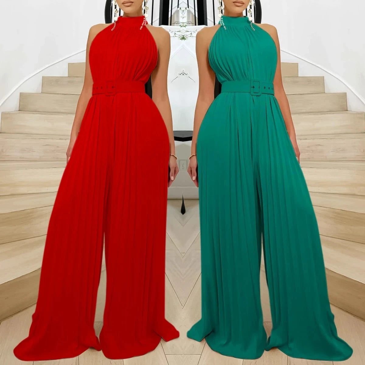 Pleated Wide Leg Jumpsuit