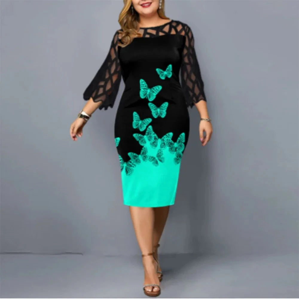 Women's Lace Mesh Floral Midi Dress