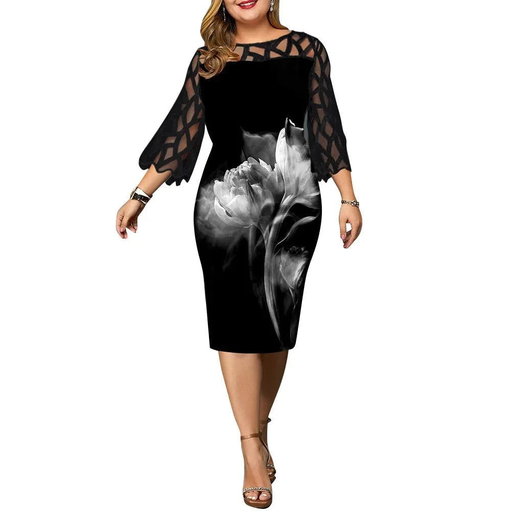 Women's Lace Mesh Floral Midi Dress