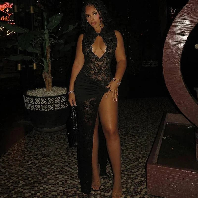 Lace Sleeveless Maxi Dress - Party & Club