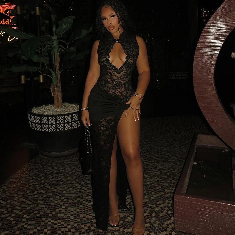 Lace Sleeveless Maxi Dress - Party & Club