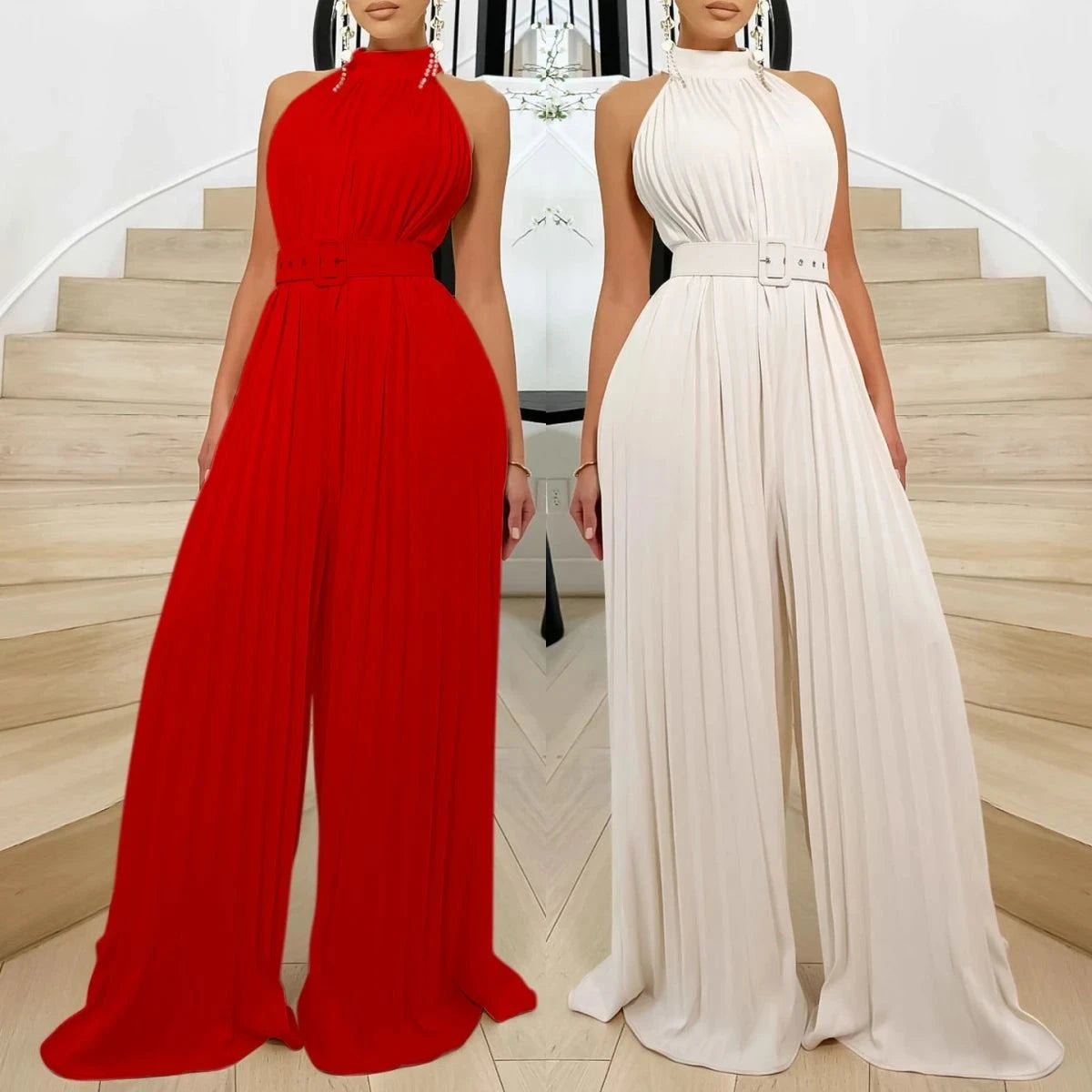 Pleated Wide Leg Jumpsuit