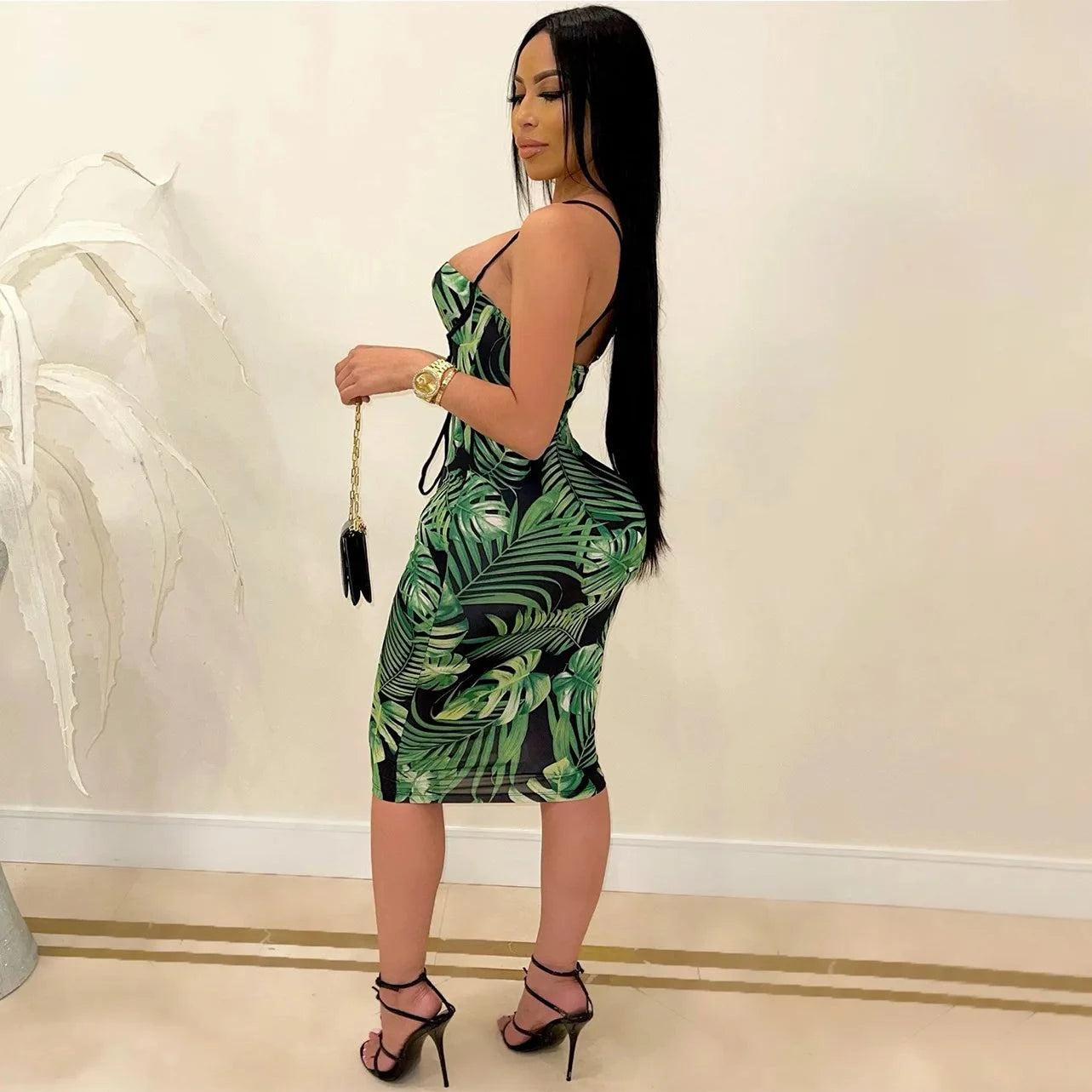 Print Spaghetti Strap Midi Dress