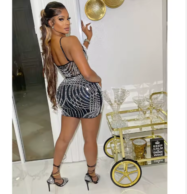 Shiny Mesh Spaghetti Strap Party Mini Dress