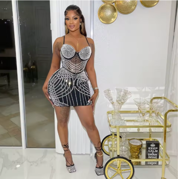 Shiny Mesh Spaghetti Strap Party Mini Dress