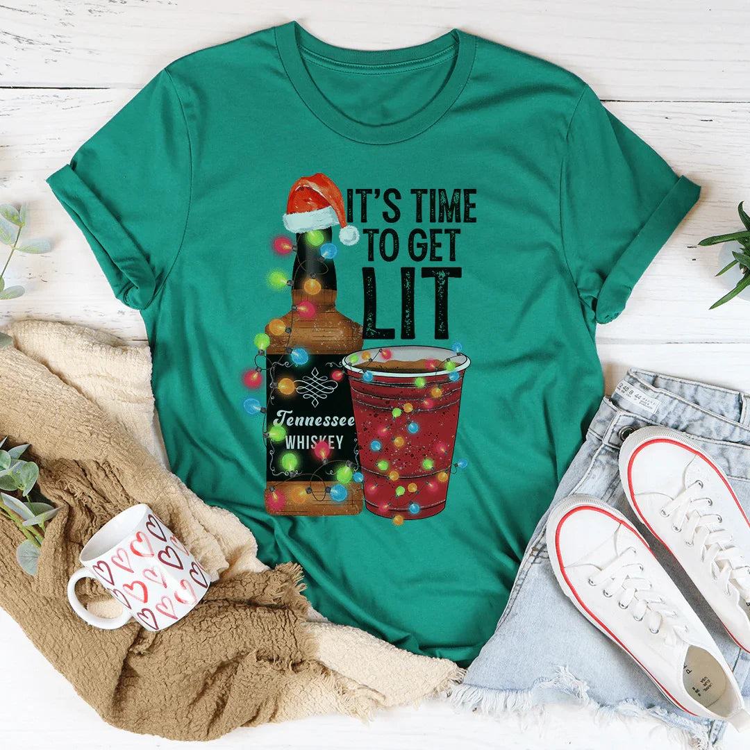 It's Time To Get Lit Tee soft lightweight cotton shirt with festive design