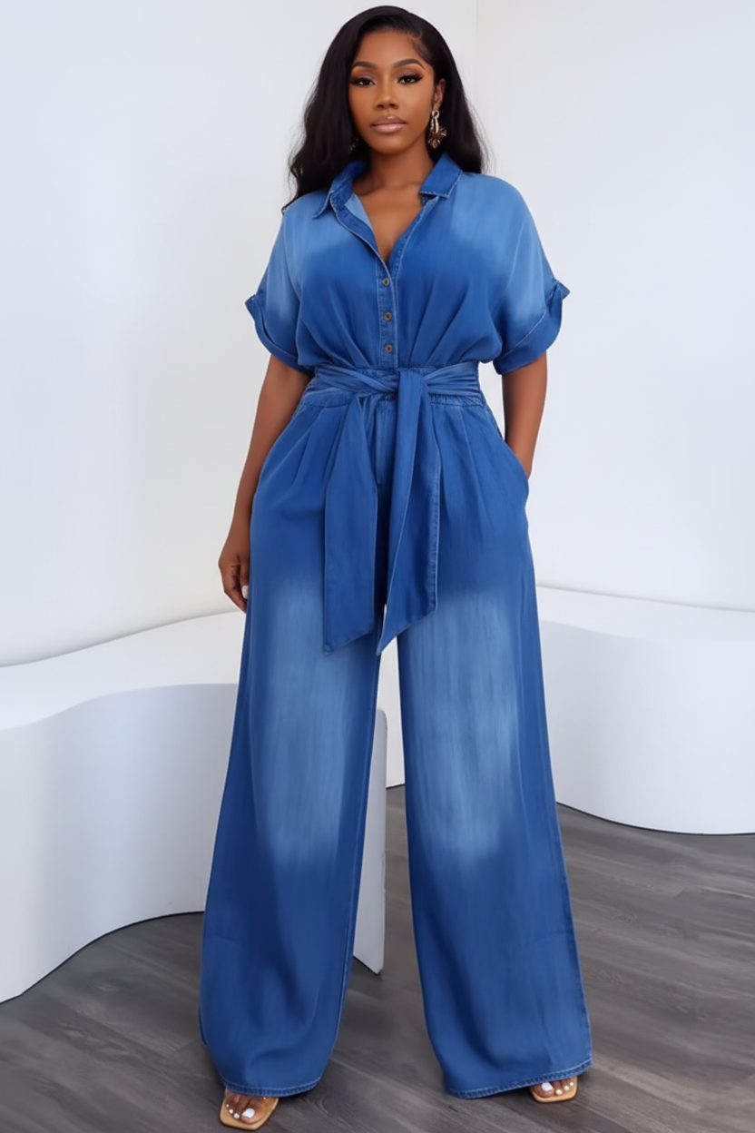 Luxury Blue Jumpsuit Editorial