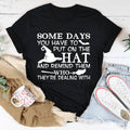 Soft Some Days You Have To Put On The Hat Tee worn with jeans and cardigan, perfect for casual or Halloween party looks