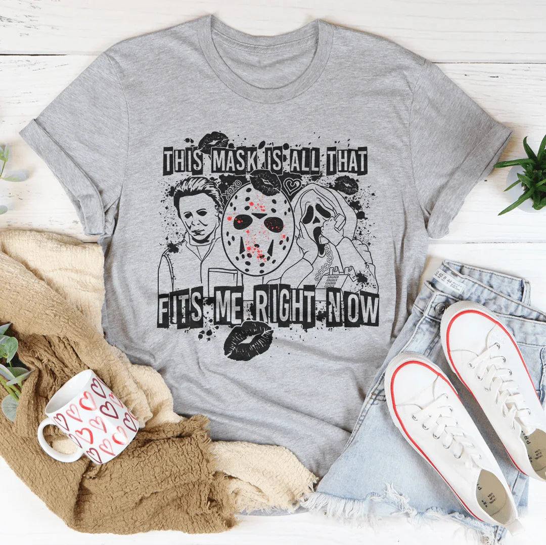 Woman wearing This Mask Is All That Fits Me Right Now Halloween Tee in casual festive style