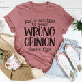 Black "You're Entitled To Your Wrong Opinion" graphic tee on a white background